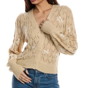 Driftwood Cardigan Sweater. Cream with white embroidered flowers. Size M. NWT.